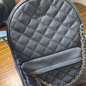 ALDO Quilted Blue Backpack with Gold Chain
